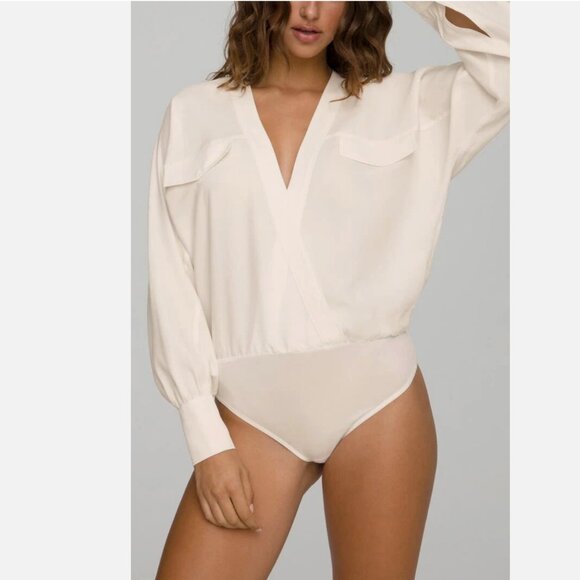 Good American Women's Utility Wrap Bodysuit Top Ivory Color Size 3 (Large) NWT - Picture 3 of 11